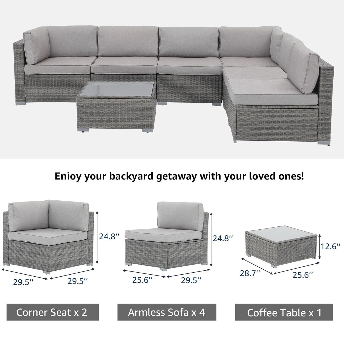 Wicker/ Steel 7-piece Outdoor Cushioned Sectional Sofa Set