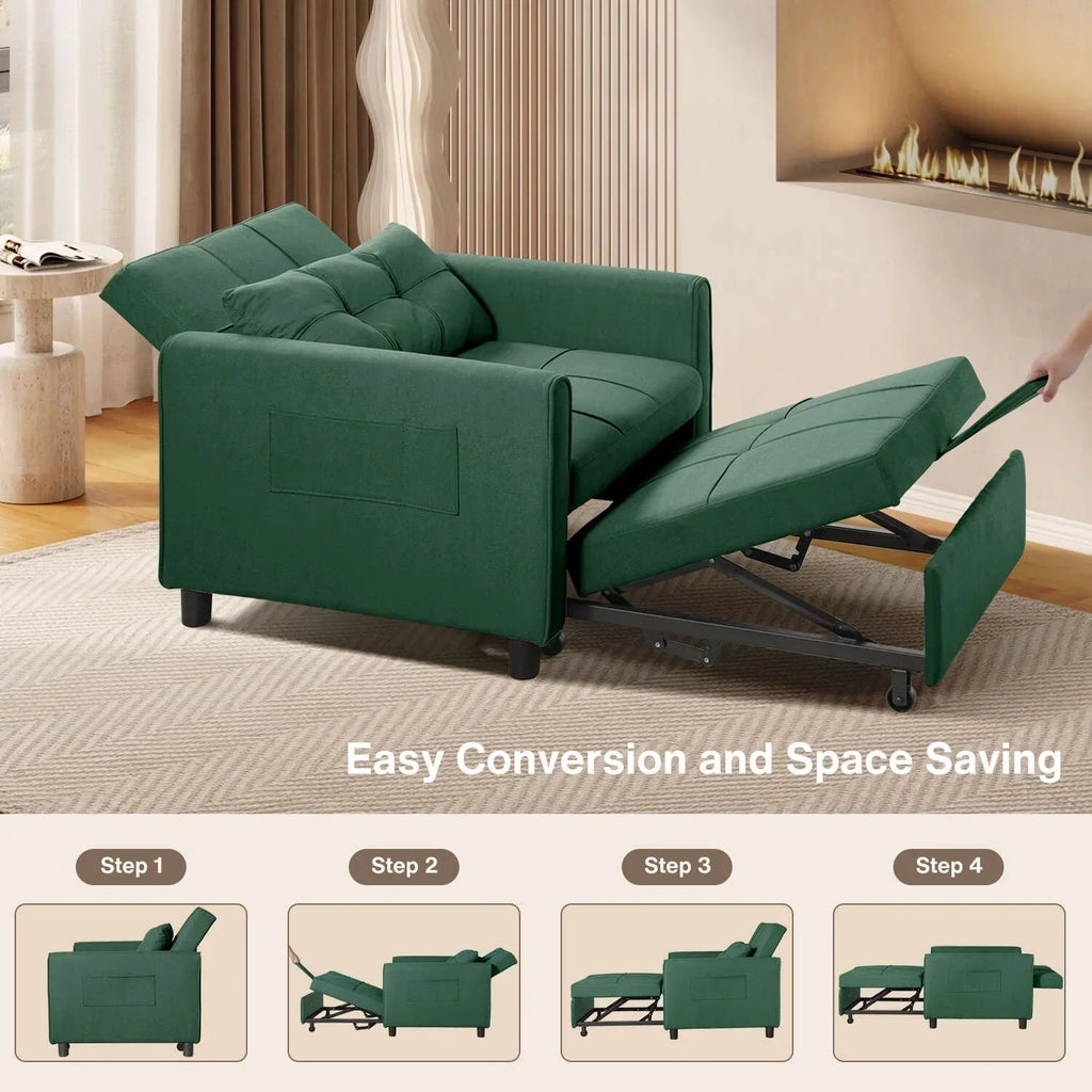 3-in-1-Schlafsofa mit verstellbarer Liegefläche, ausziehbares Sesselsofa, umwandelbares Klappbett fürs Wohnzimmer