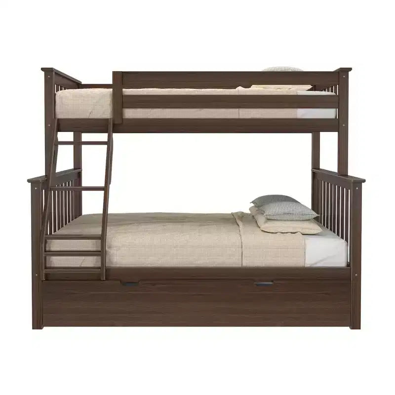 Max & Lily stapelbed van massief hout, eenpersoonsbed boven een tweepersoonsbed, met onderschuifbed met opbergruimte en ladder voor kinderen