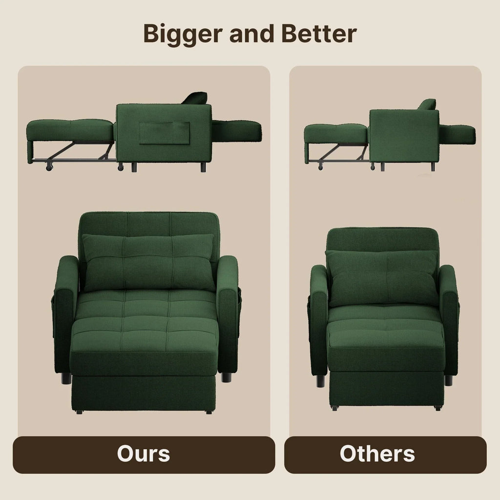 3-in-1-Schlafsofa mit verstellbarer Liegefläche, ausziehbares Sesselsofa, umwandelbares Klappbett fürs Wohnzimmer