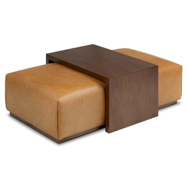 Poly & Bark Jarmo Sitzhocker mit verstellbarem Walnussholztisch - italienisches Echtleder aus vollnarbigem Leder