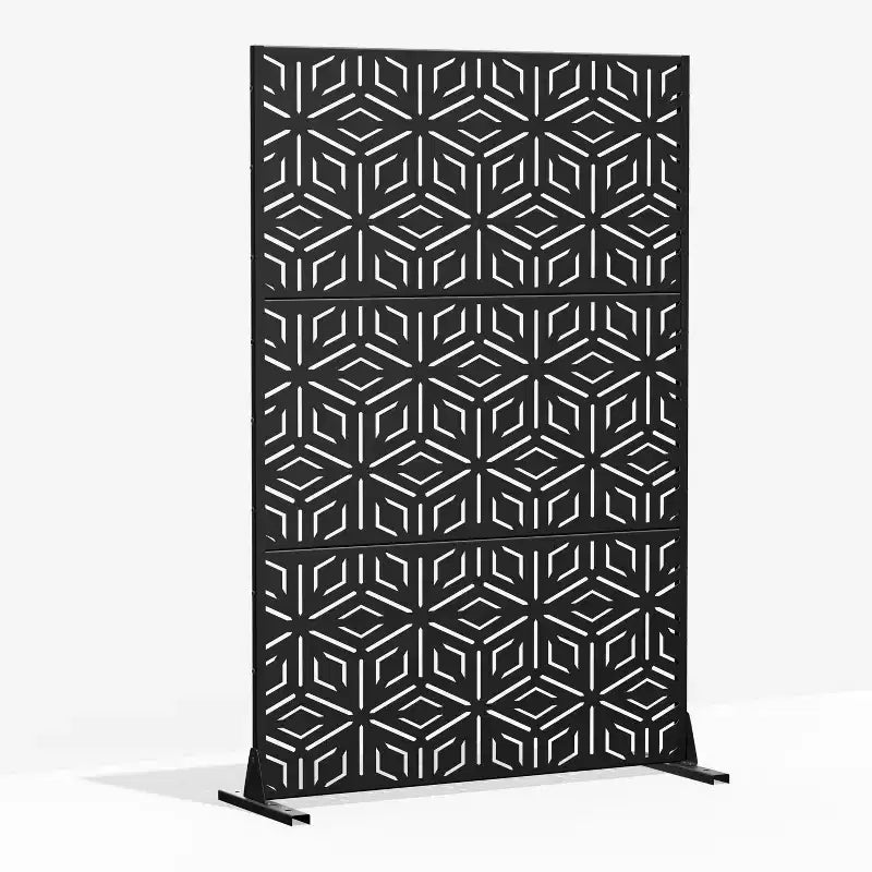 MAYEERTY Raumteiler mit Francis-Reismuster, schwarzes verzinktes Blech, 72x47x2in, 3-teiliges Set, 3-teiliges Set