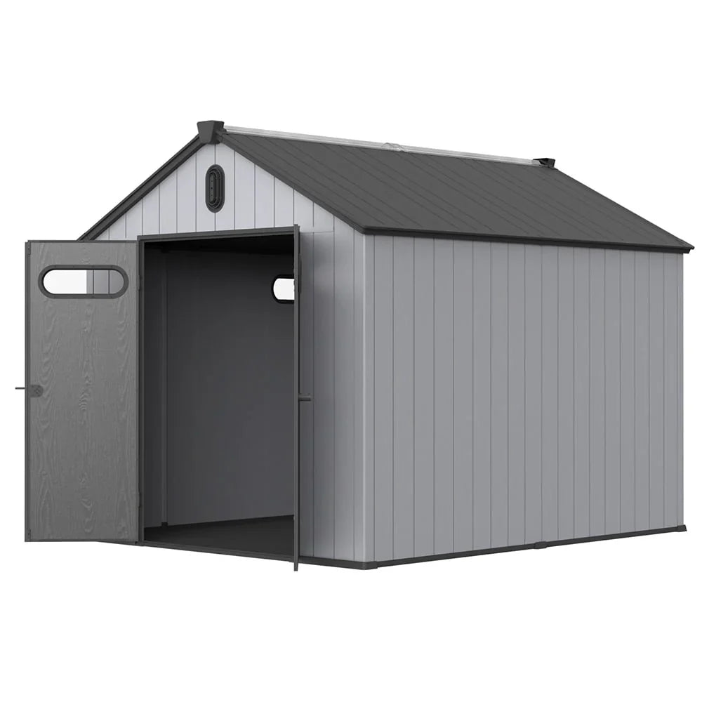 Abri de rangement extérieur en résine et plastique, tous temps, avec plancher, 6 ft x 4 ft/6 ft x 8 ft/8 ft x 6 ft/8 ft x 10 ft, abri à outils Spire