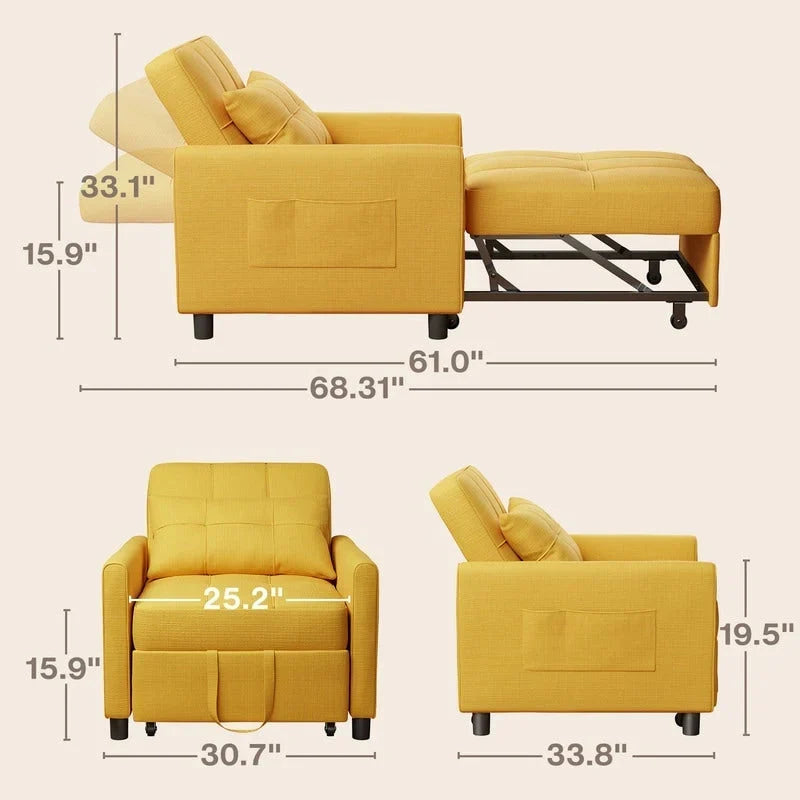 3-in-1-Schlafsofa mit verstellbarer Liegefläche, ausziehbares Sesselsofa, umwandelbares Klappbett fürs Wohnzimmer