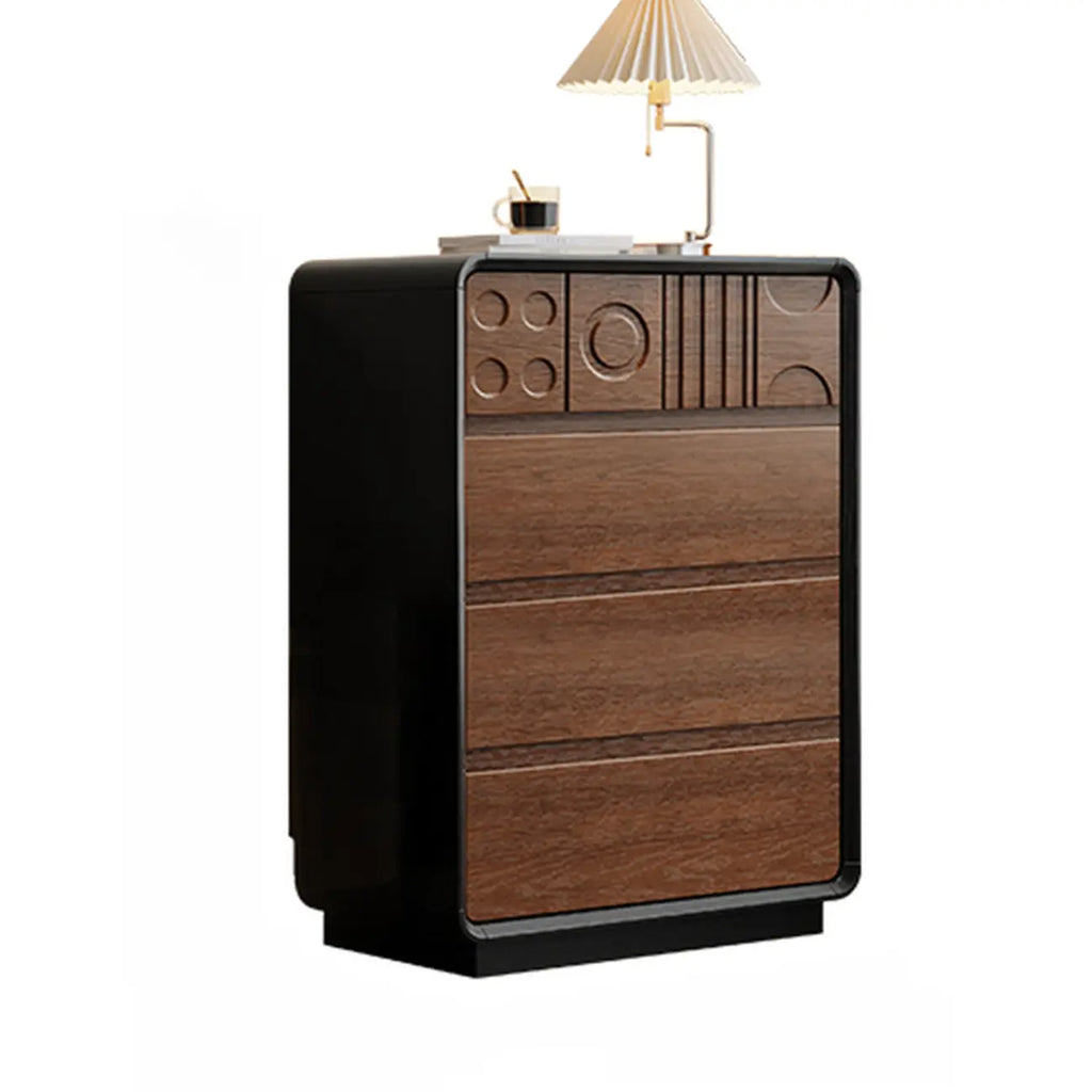 Art Deco Inspired Wood Dresser with Geometric Carvings