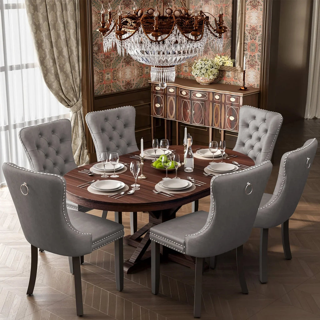 Upholstered Tufted Velvet Dining Chair with Solid Wood Legs Set of 6