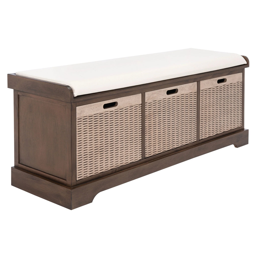 Banc de rangement SAFAVIEH Fiorello avec coussin et 3 tiroirs - 47.3 W x 15 L x 19 H - 47Wx15Dx19H