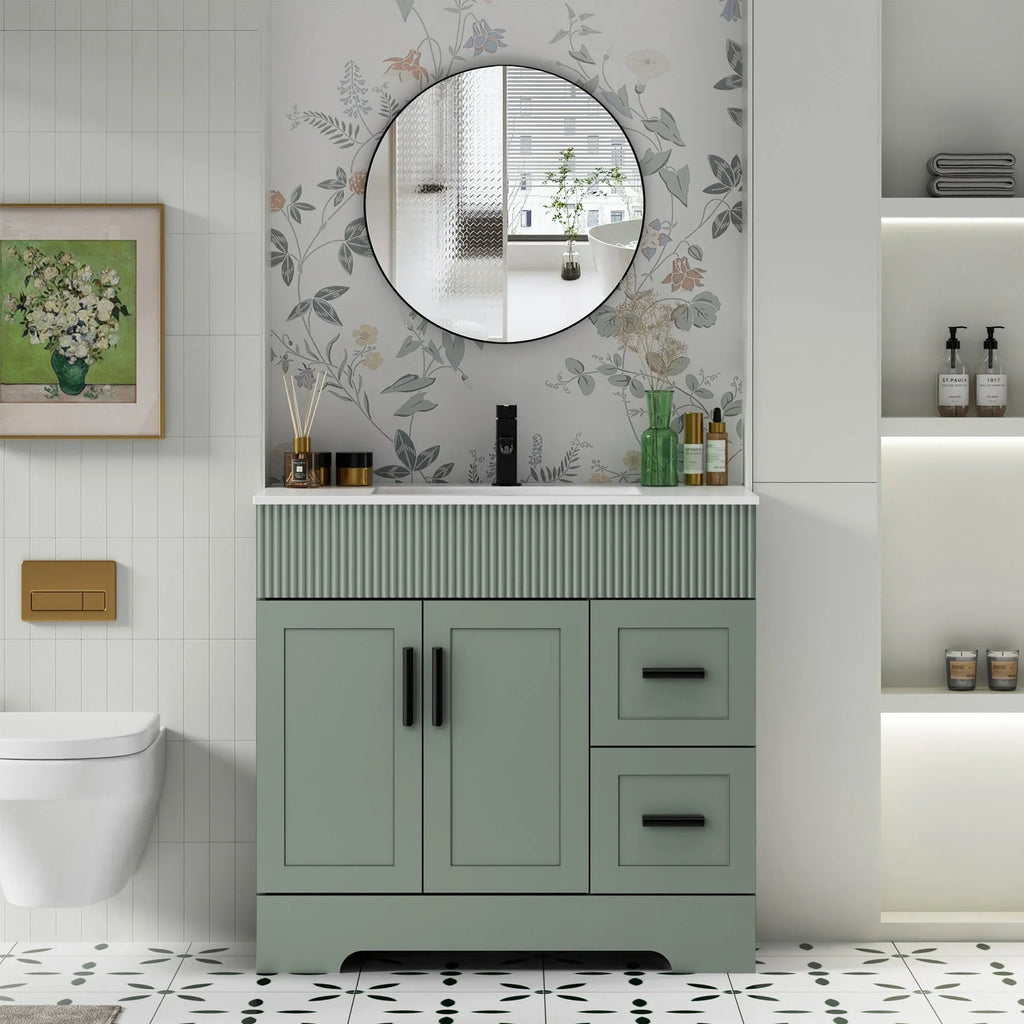 Ensemble meuble-lavabo de salle de bain Wavy Line 30/36/48 avec lavabo et robinet