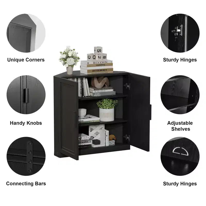 Dovelina hoekvitrinekast met verstelbare planken, dressoir, buffetkast, wijnkast, keuken- en eetkamerkast met houten deuren - 31H x 31W, 36H x 31W