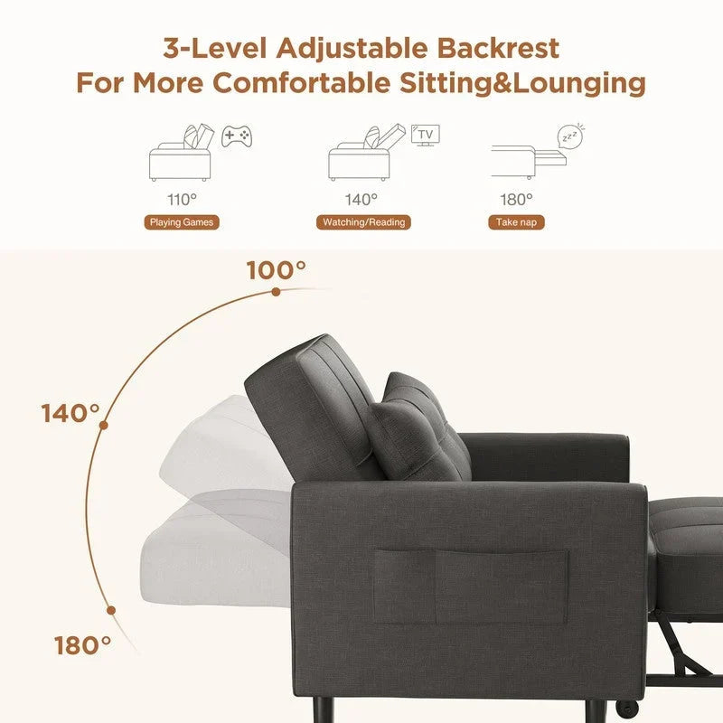3-in-1-Schlafsofa mit verstellbarer Liegefläche, ausziehbares Sesselsofa, umwandelbares Klappbett fürs Wohnzimmer