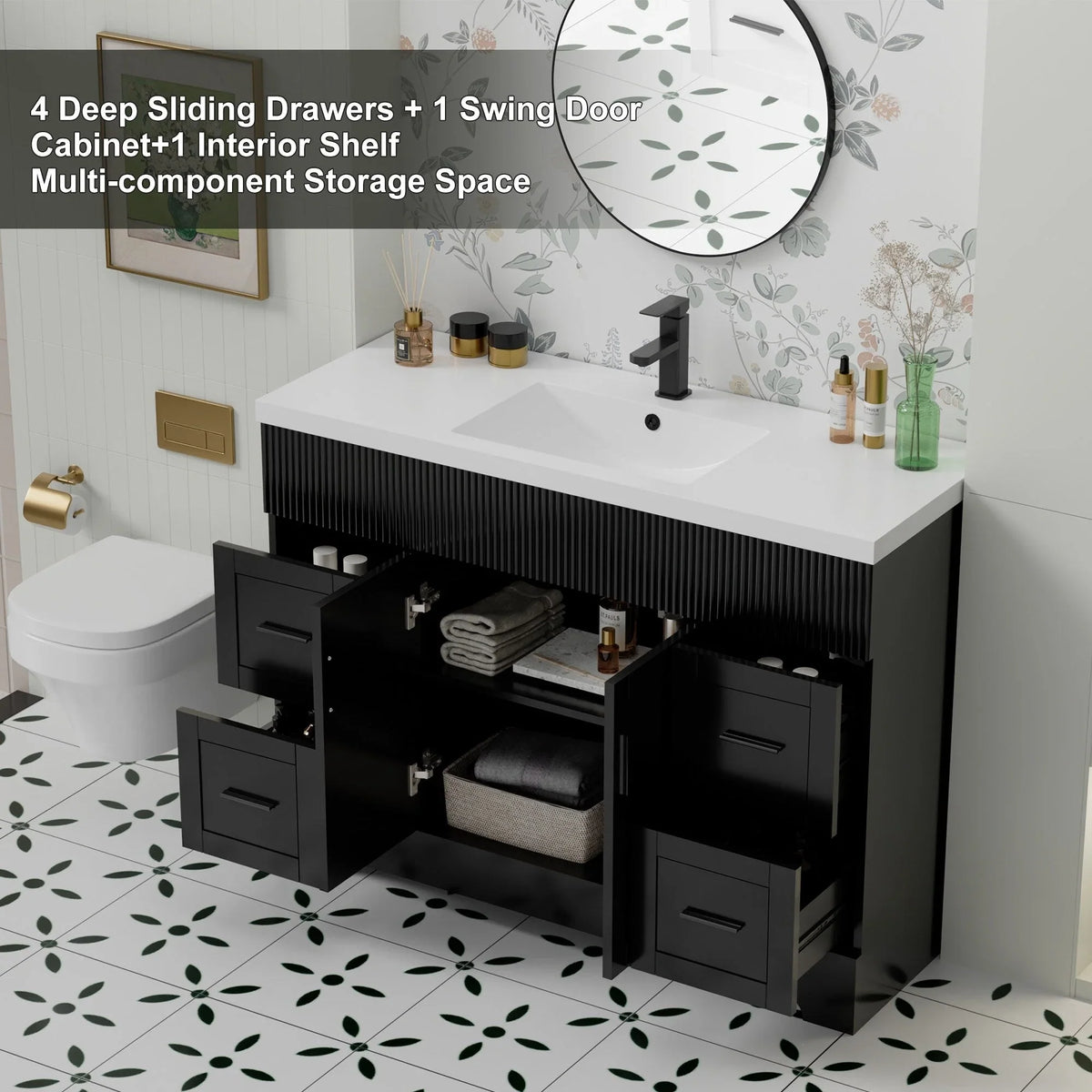 Ensemble meuble-lavabo de salle de bain Wavy Line 30/36/48 avec lavabo et robinet