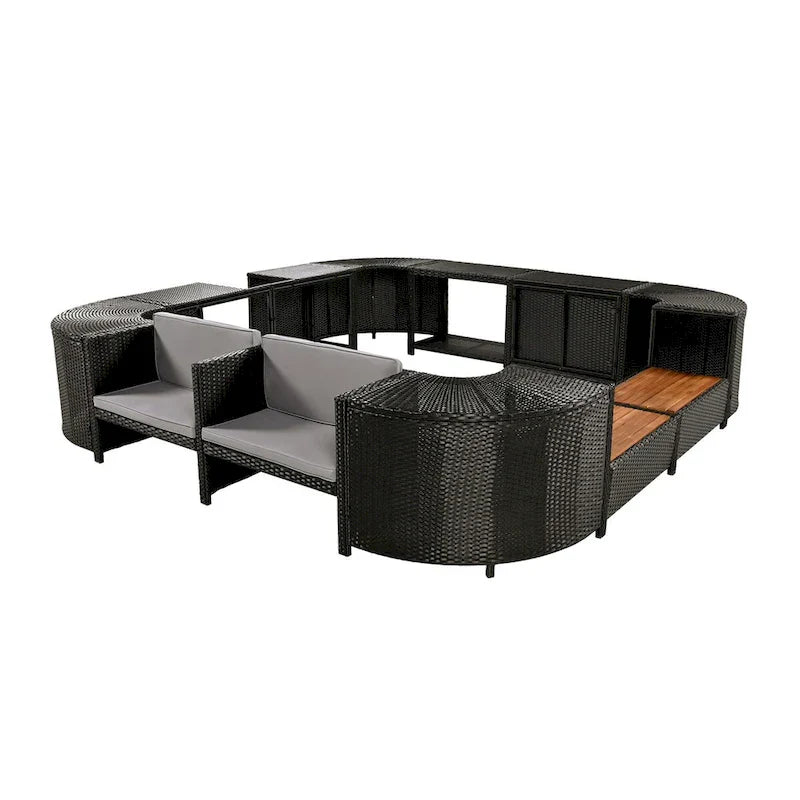 Spa-Umrandung, quadratisches Outdoor-Rattan-Ecksofa-Set mit Spa-Gestell