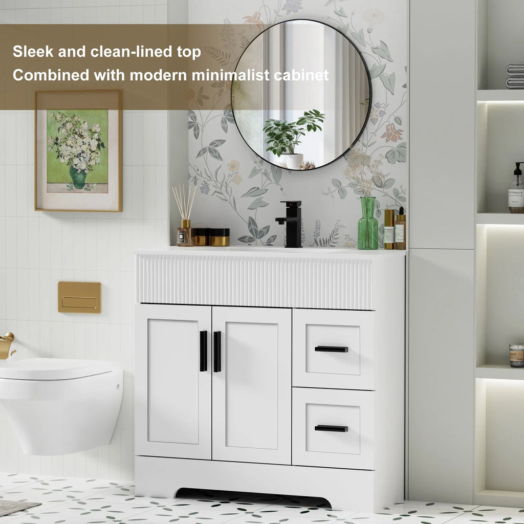Ensemble meuble-lavabo de salle de bain Wavy Line 30/36/48 avec lavabo et robinet