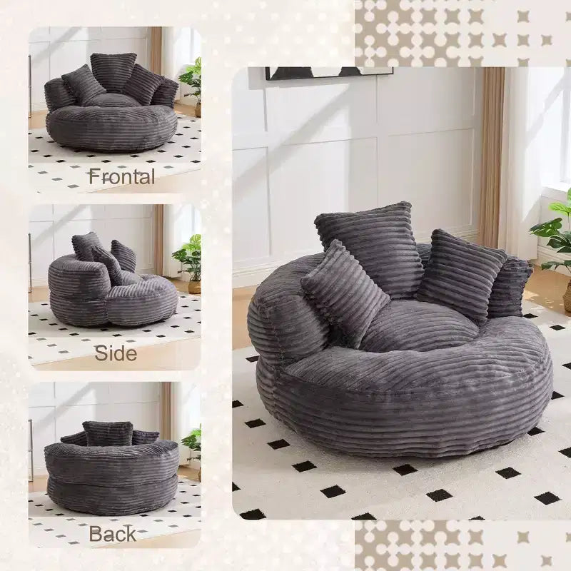 Sitzsacksofa für Erwachsene und Kinder, übergroßer Cord-Sitzsack mit 3 Kissen und Armlehnen für Wohnzimmer und Schlafzimmer