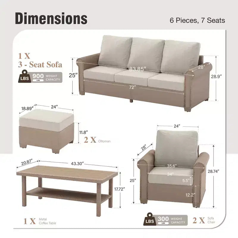 Ensemble de salon de jardin en résine tressée de luxe Captiva Designs, 6 pièces, avec accoudoirs incurvés et coussins