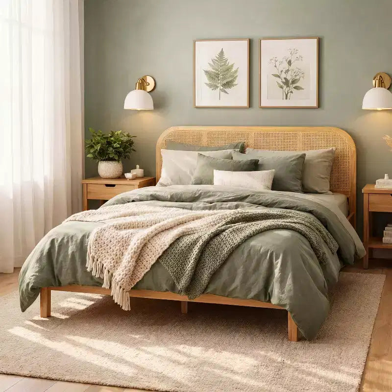 Christopher Knight Home Callahan modern bedframe in bohostijl met lattenbodem en hoofdbord van rotan