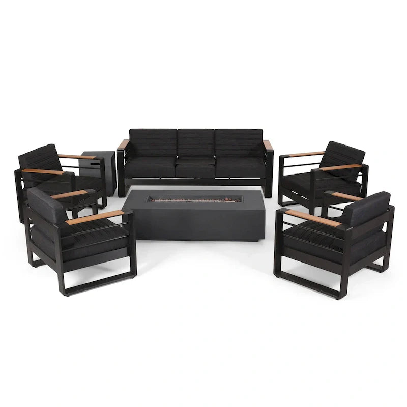 Ensemble de conversation d’extérieur 7 places en aluminium Giovanna avec brasero par Christopher Knight Home