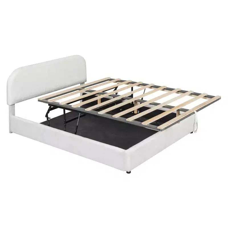 Lit rembourré grand format avec rangement relevable - blanc
