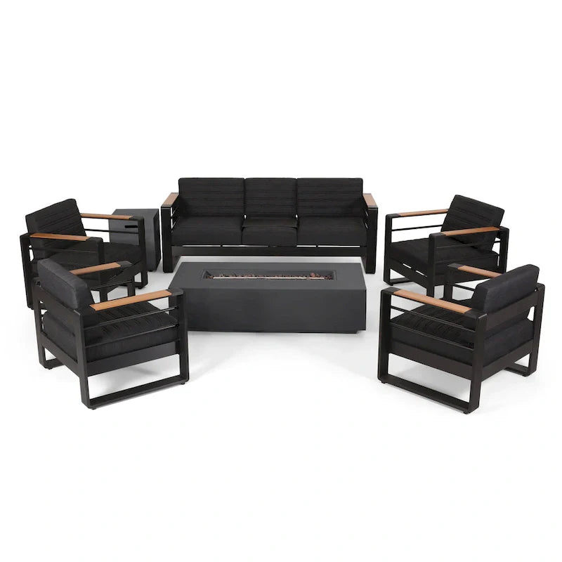 Ensemble de conversation d’extérieur 7 places en aluminium Giovanna avec brasero par Christopher Knight Home