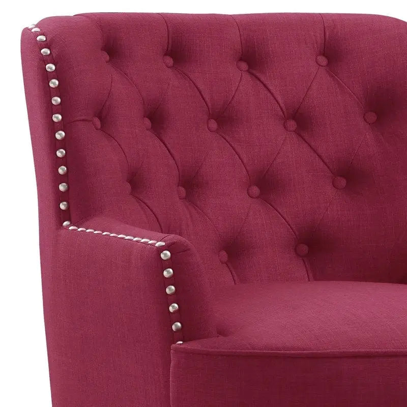 Moser Bay Mignon fluwelen/linnen fauteuil met knopen en hoge rugleuning, 30 breed
