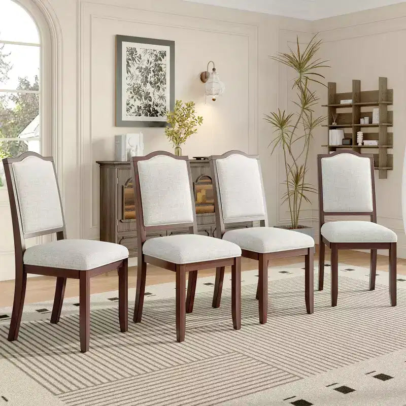 Ensemble de 4 chaises de salle à manger de style champêtre avec dossiers hauts et assises rembourrées
