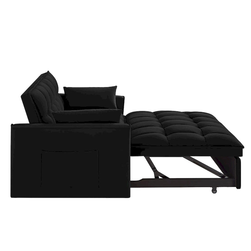 4-in-1-Zweisitzer-Schlafsofa mit Armlehnen und Aufbewahrungstaschen, multifunktionales, getuftetes Ausziehsofa mit verstellbarer Rückenlehne
