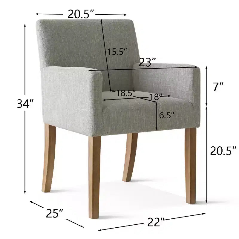 Set van 6 gestoffeerde eetkamerstoelen met armleuningen, moderne linnen fauteuils met houten poten, accentstoelen voor de eetkamer en woonkamer - Panipeachy