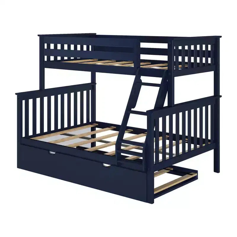 Max & Lily stapelbed van massief hout, eenpersoonsbed boven een tweepersoonsbed, met onderschuifbed met opbergruimte en ladder voor kinderen