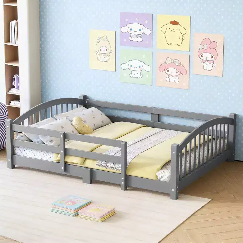 Luxystar Montessori-Bett in Full-Size mit niedrigem Profil, Sicherheitsgittern und Kopfteil