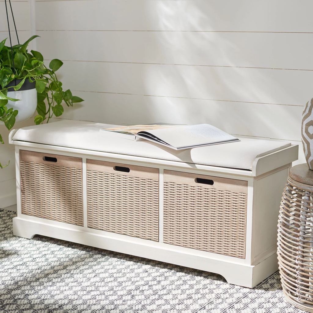 Banc de rangement SAFAVIEH Fiorello avec coussin et 3 tiroirs - 47.3 W x 15 L x 19 H - 47Wx15Dx19H