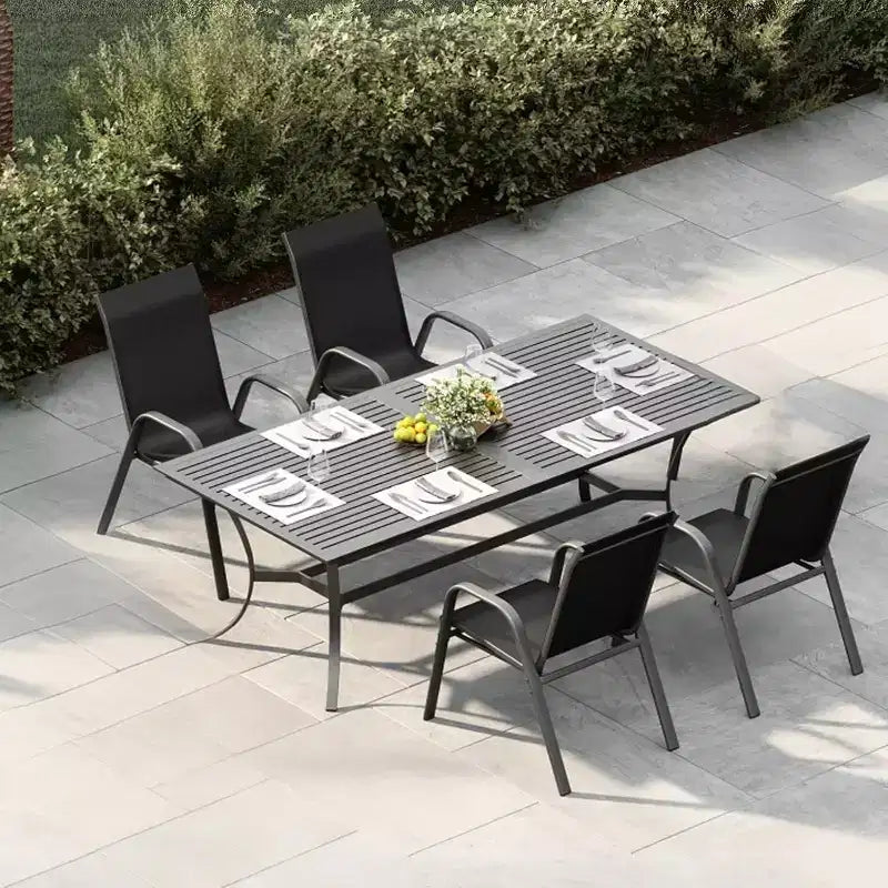 Terrasstoelen, stapelbare buiteneetkamerstoelen set van 4/6, lichtgewicht Textilene-stoelensets voor buiten voor alle weersomstandigheden, met armleuningen voor de achtertuin en het zwembadterras