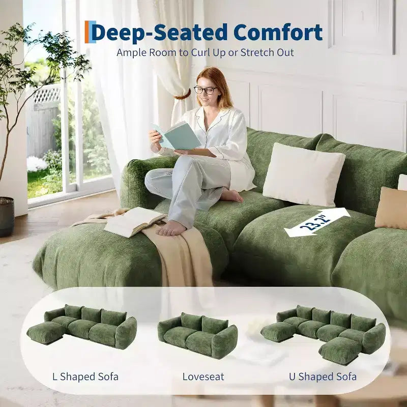 Modulaire loveseat van chenillestof, 2-persoons wolkbank met zeer veerkrachtig schuim, compacte bank zonder frame