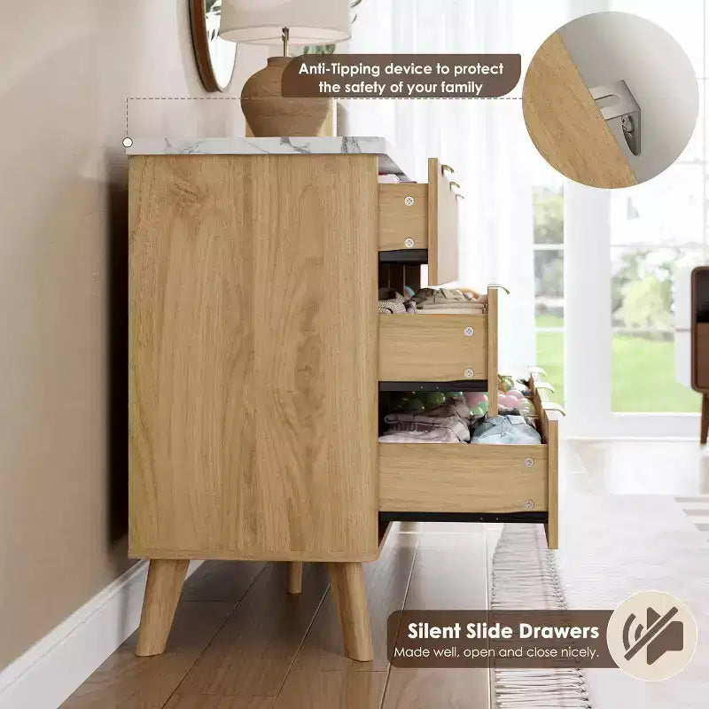 Commode met 9 gecanneleerde laden, moderne ladekast, houten commode-tv-meubel, gebogen ontwerp, voor de woonkamer of hal