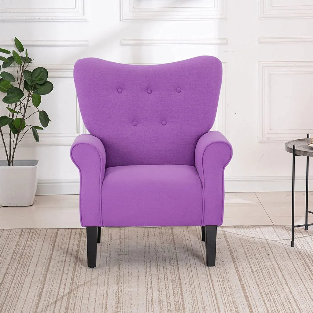 Fauteuil d’appoint moderne Erommy à dossier haut, fauteuil une place en tissu rembourré avec boutons et pieds en bois, pour salon