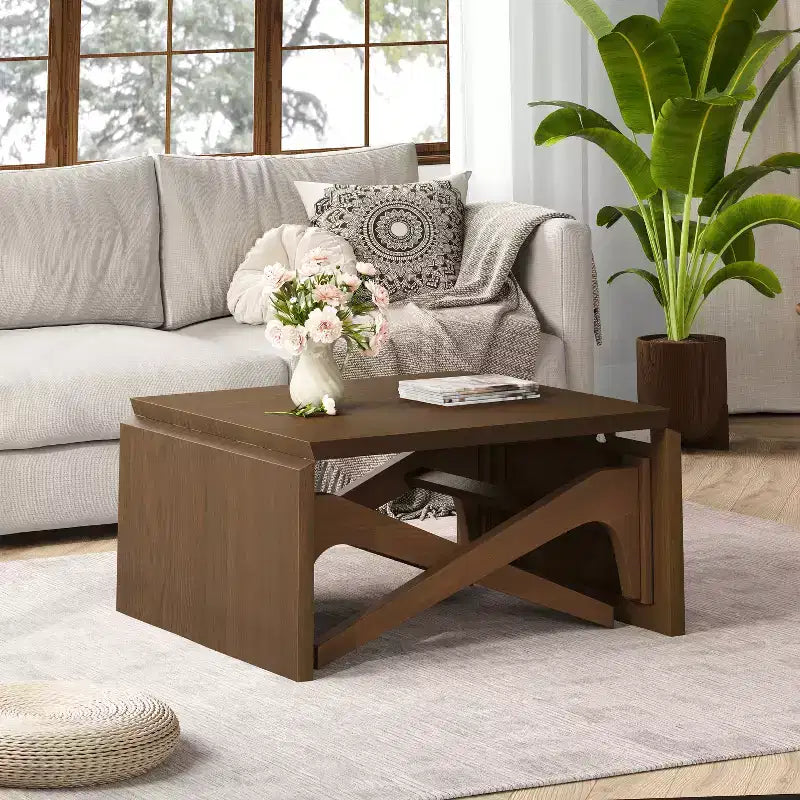 2-in-1-Couchtisch, ausziehbarer Esstisch, höhenverstellbarer Tisch für Zuhause und Büro, platzsparend - ModernLuxe
