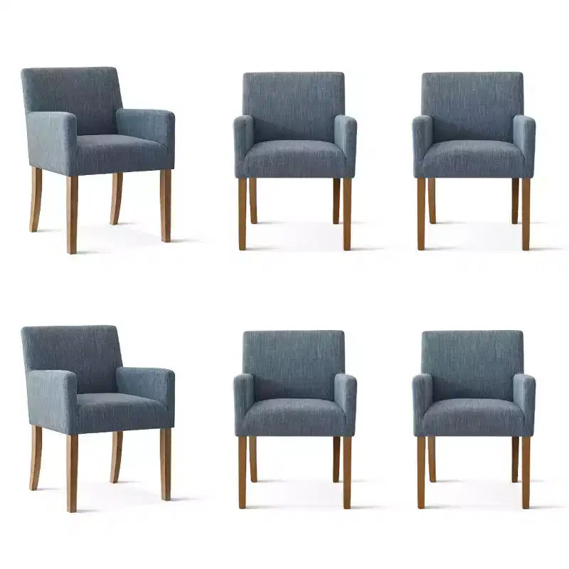 Set van 6 gestoffeerde eetkamerstoelen met armleuningen, moderne linnen fauteuils met houten poten, accentstoelen voor de eetkamer en woonkamer - Panipeachy