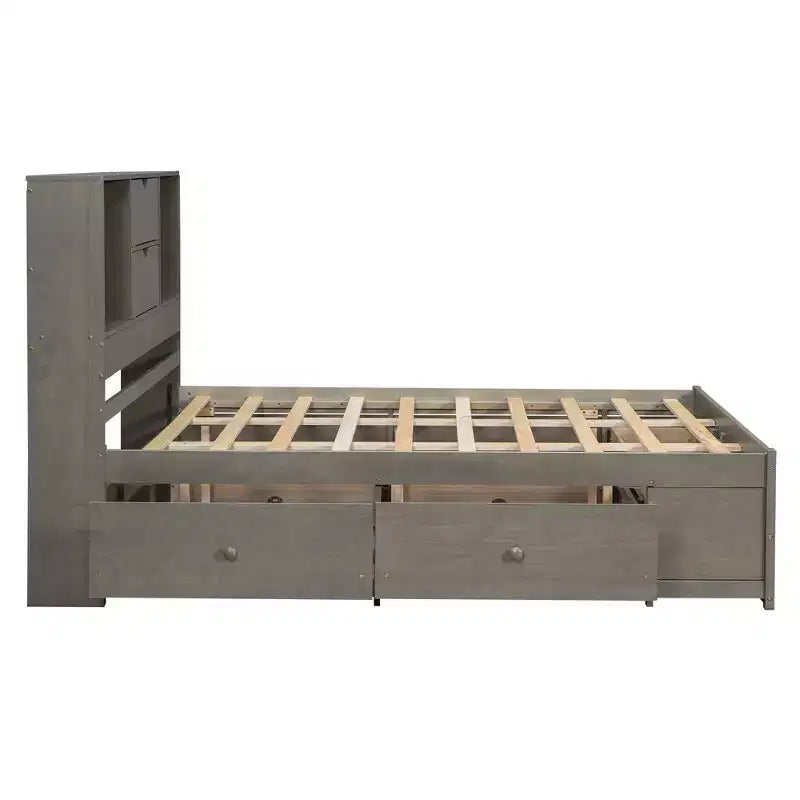 Queensize bed met opbergrek en 8 laden, eenvoudig te monteren