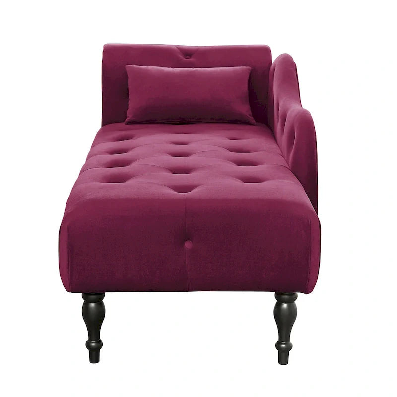 Moderne chaise longue van 60,6, bekleed met fluweel en voorzien van gecapitonneerde knopen, met poten van massief hout en sierspijkers