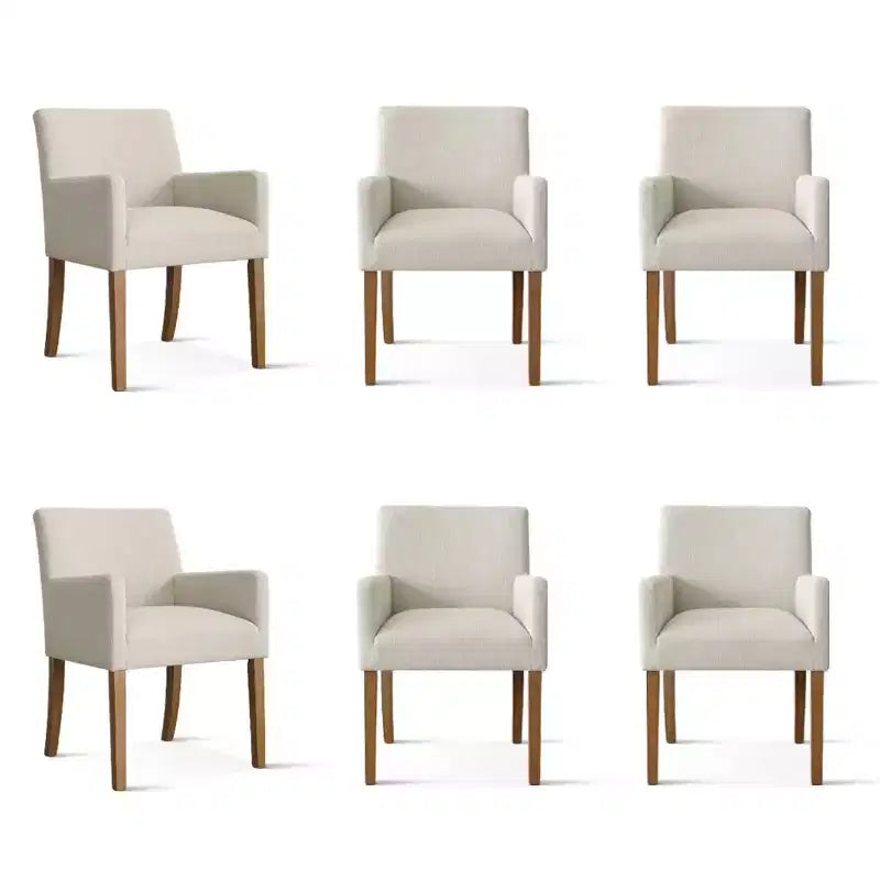 Set van 6 gestoffeerde eetkamerstoelen met armleuningen, moderne linnen fauteuils met houten poten, accentstoelen voor de eetkamer en woonkamer - Panipeachy