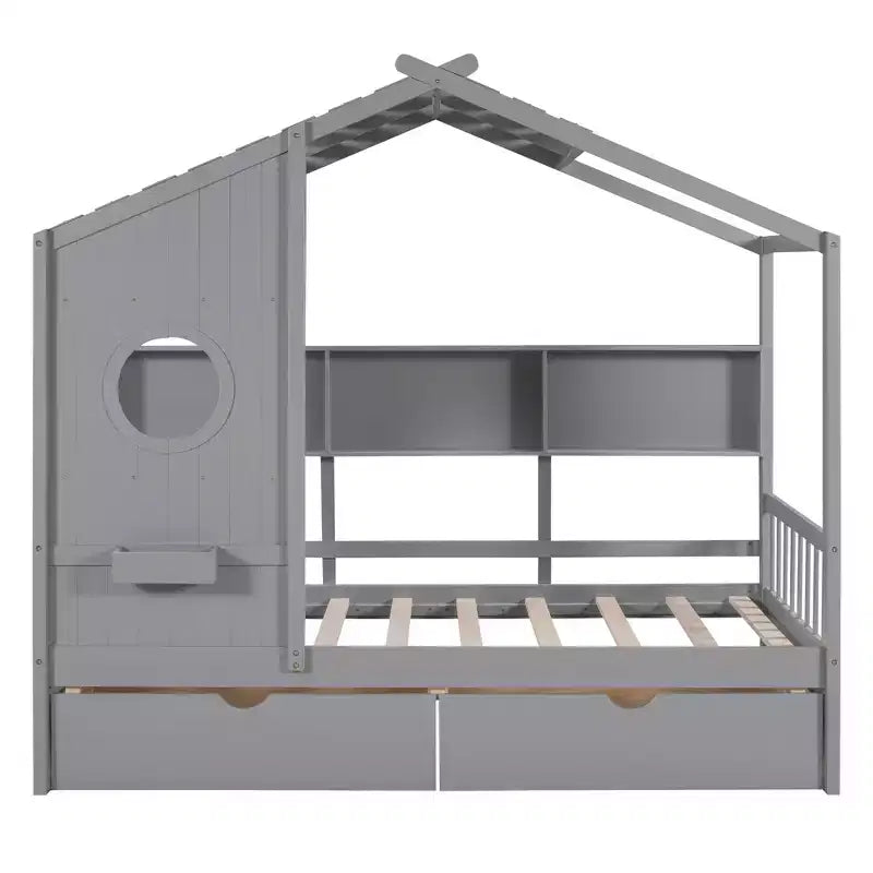 Lit cabane en bois format simple/double avec 2 tiroirs, lit pour enfant avec étagère de rangement - ModernLuxe