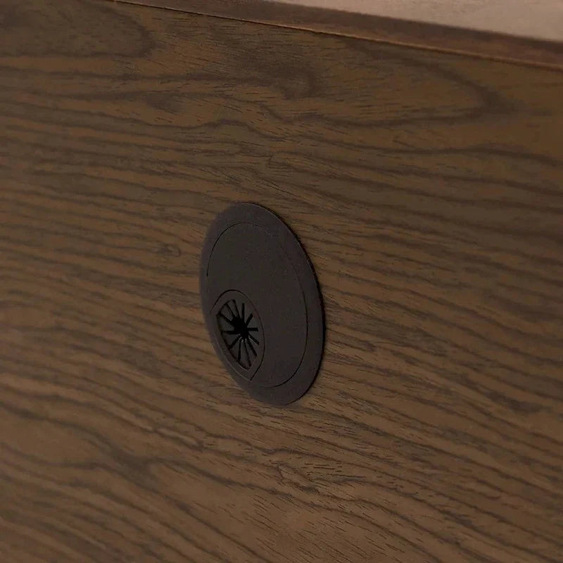 Minimalistische tv-kast met lades, mediameubel van massief hout met kasten, neerklapbare deur, walnootfineer, volledig gemonteerd