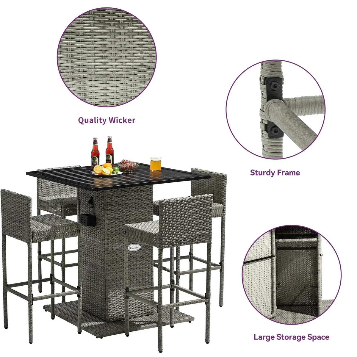 Moasis 5-teiliges Gartenmöbel-Set aus Korbgeflecht mit Bartisch - 5 PCS