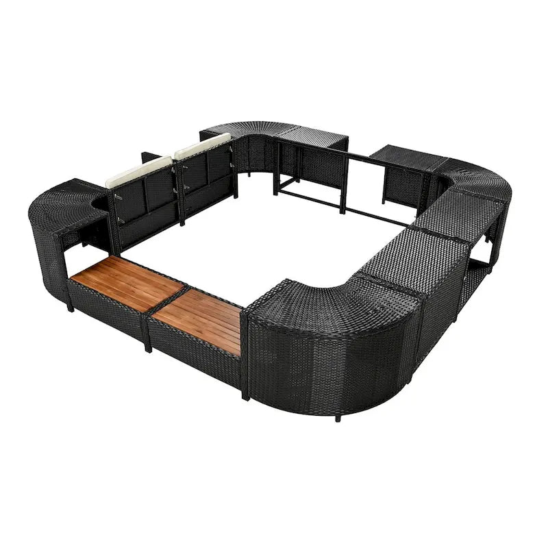 Spa-Umrandung, quadratisches Outdoor-Rattan-Ecksofa-Set mit Spa-Gestell
