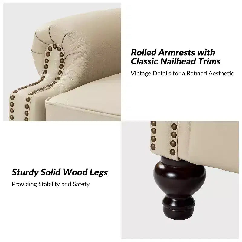 2er-Set moderner Ohrensessel aus Echtleder Elisabete mit Vintage-Nagelkopfverzierung für Wohnzimmer und Schlafzimmer| ART OF LIVING DESIGNS