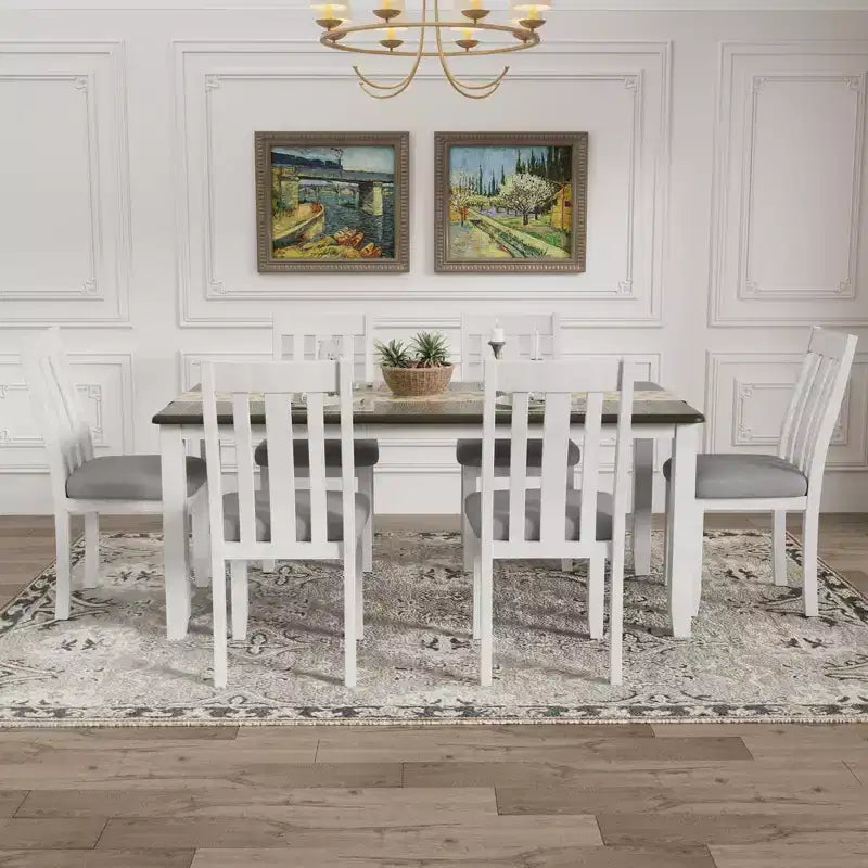 Ausziehbares Esszimmer-Set im Landhausstil für 6 Personen, rechteckiger Tisch und 6 gepolsterte Stühle