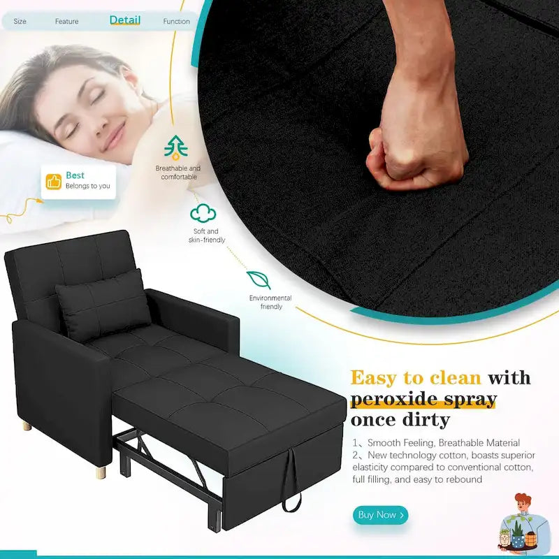 AECOJOY 3 in 1 Sleeper Sofa Chair w/ Pillow &Convertible Backrest