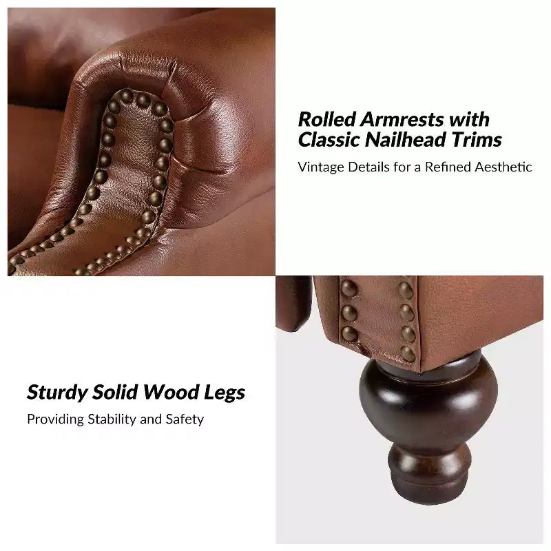 2er-Set moderner Ohrensessel aus Echtleder Elisabete mit Vintage-Nagelkopfverzierung für Wohnzimmer und Schlafzimmer| ART OF LIVING DESIGNS
