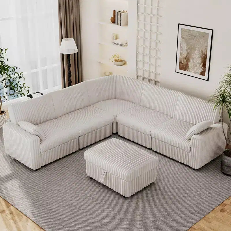 Dyonery modulaire hoekbank van ribfluweel met afneembare, wasbare hoezen