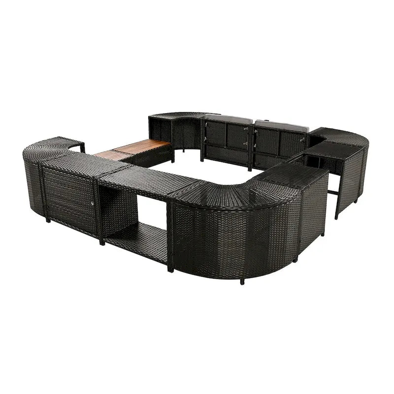 Spa-Umrandung, quadratisches Outdoor-Rattan-Ecksofa-Set mit Spa-Gestell