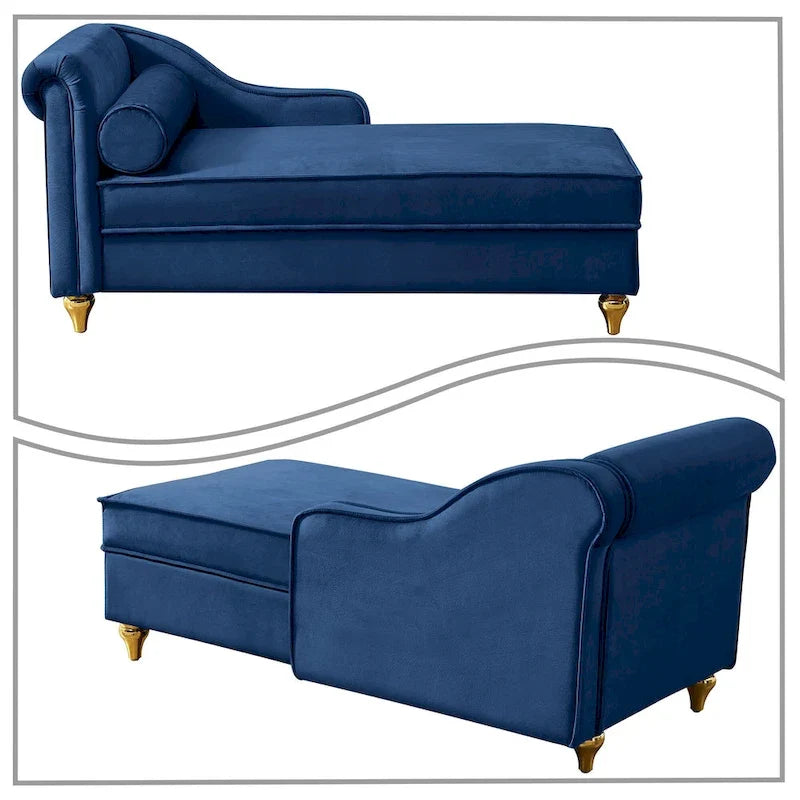 Elegante Franse chaise longue met fluwelen bekleding, opbergruimte en een kussen
